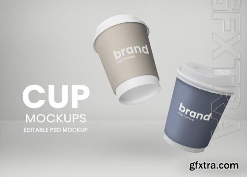 PSD floating paper cups mockup psd for coffee shop takeaway