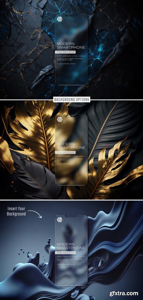 Glass Morphisme Mobile Phone Mockup with Editable Background