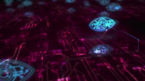 Videohive - Cyber eye espionage big brother and hacking symbols loop cyber concept - 43279466 - 43279466