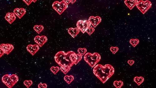 Videohive - Red valentines day hearts fall down on stars space background 3d render loop. Love concept - 43283104 - 43283104