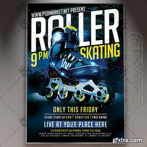 Psd roller skating party flyer design templates