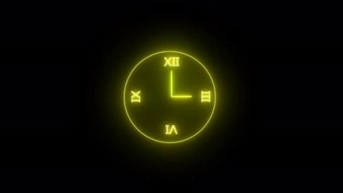 Videohive - Yellow color bright clock with glowing neon light . wall clock timer .12 hour is going speedyVd1136 - 43323068 - 43323068