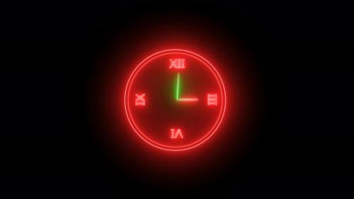 Videohive - bright clock with glowing neon light . wall clock timer .12 hour is going speedy Vd1138 - 43323072 - 43323072