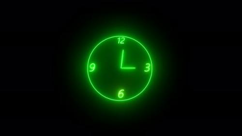 Videohive - Green color bright clock with glowing neon light . wall clock timer .12 hour is going speedyVd1128 - 43323075 - 43323075