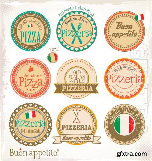 Vector pizza stamp - set