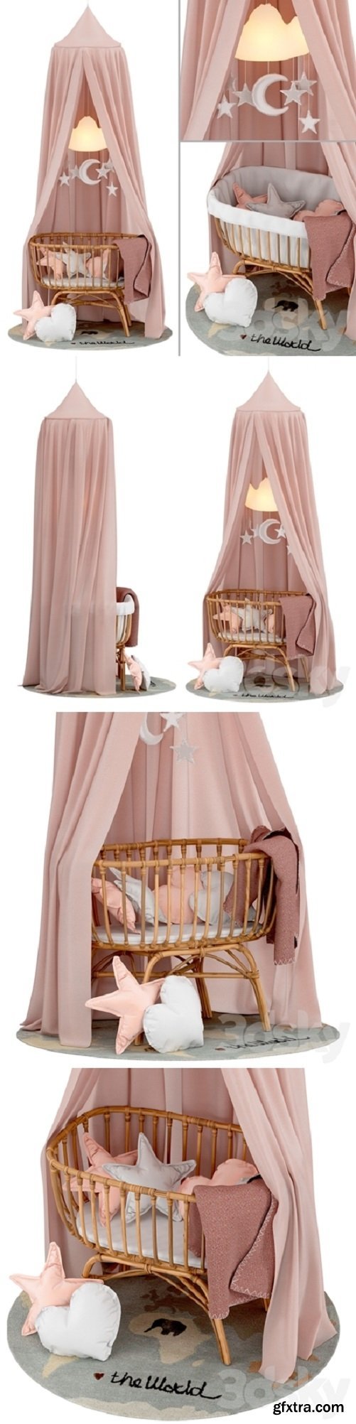 Childhome Rattan Cradle with Linen Canopy