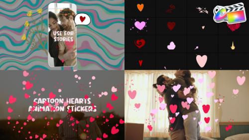 Videohive - Cartoon Hearts Animation Stickers for FCPX - 43335220 - 43335220