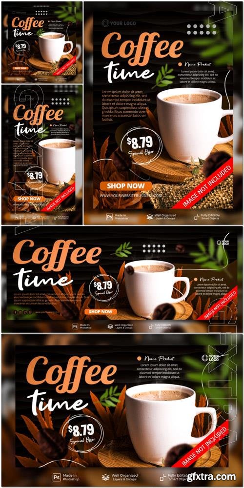 PSD coffee time best coffee menu in town for promotion social media instagram post stories banner template