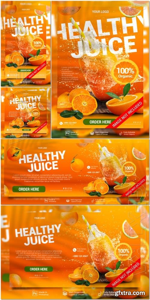 PSD healthy orange juice summer drink menu for promotion poster flyer banner template