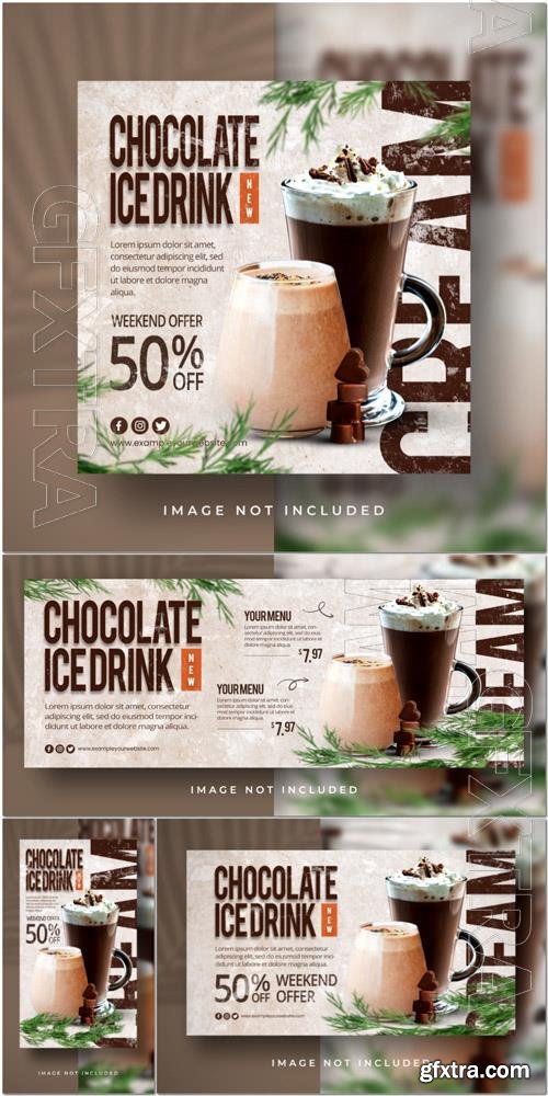 PSD ice coffee chocolatte special sweet drink menu social media instagram post stories banner template