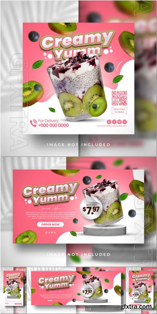 PSD ice cream yummy special menu promotion for cafe restaurant poster flyer banner template