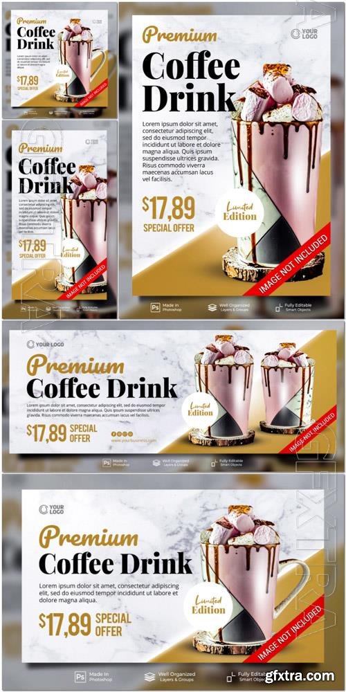 PSD premium coffee drink limited edition with decoration social media instagram post feed banner template