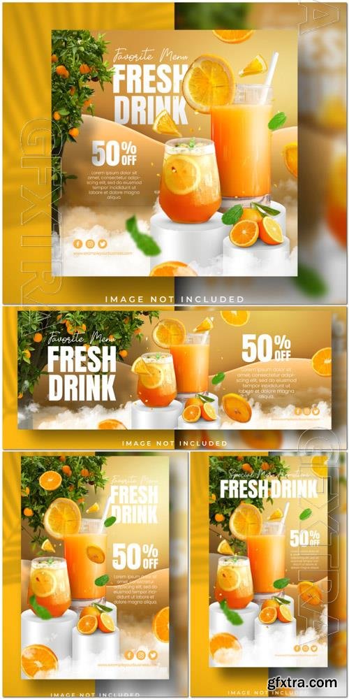 PSD summer fresh drink special new menu promo orange juice for social media post stories banner template