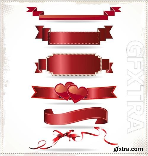 Vector red ribbons and labels