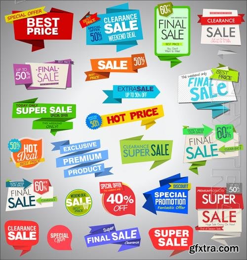 Vector modern sale origami banners and labels collection