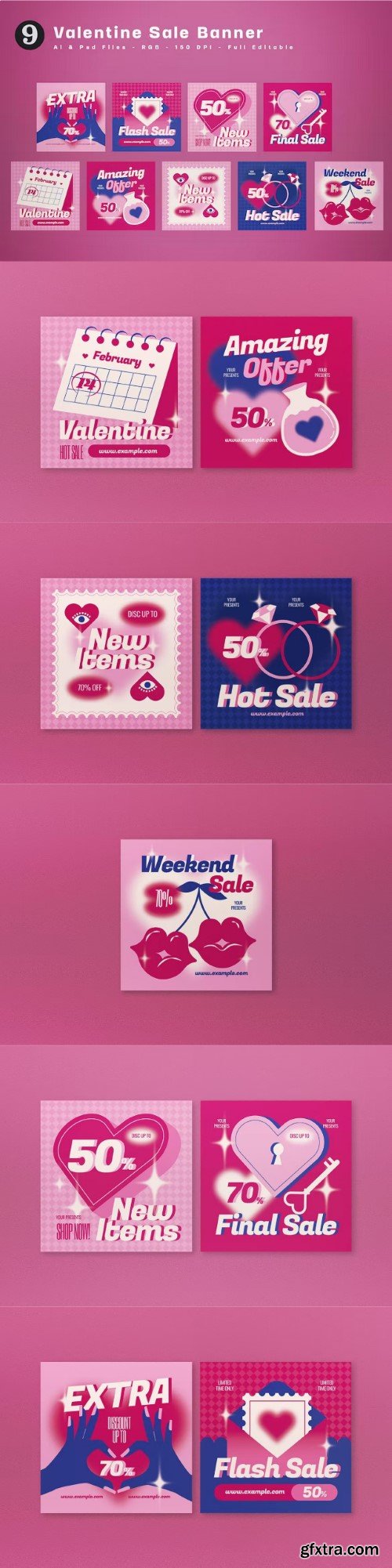 Pink Y2K Valentine Sale Banner Square