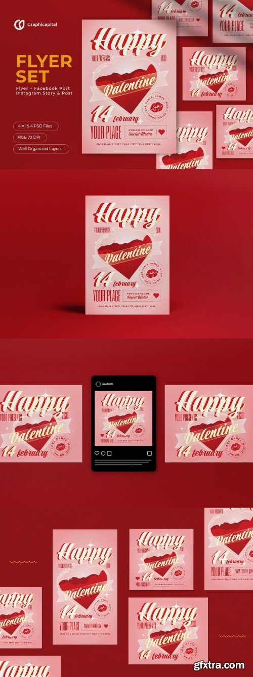 Pink Aesthetic Valentine Day Flyer Set