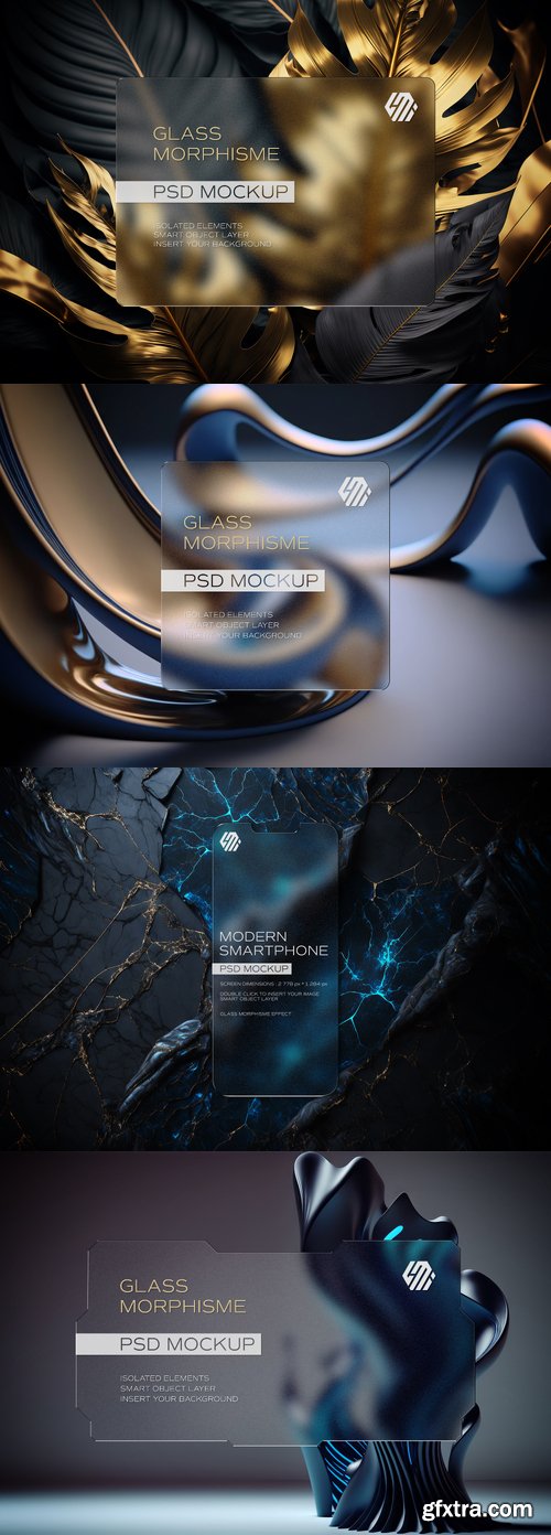 Glass morphisme futuristic interface on editable background mockup