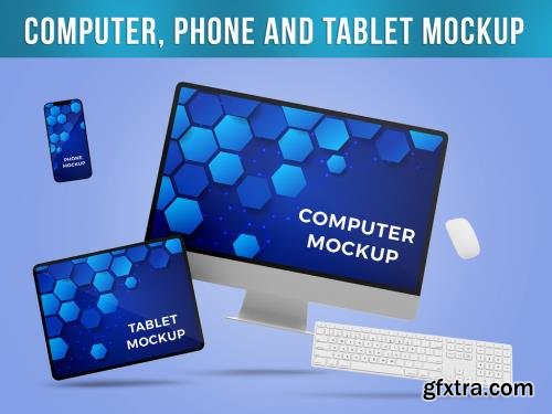 Flying Computer, phone and tablet Mockup 548319872