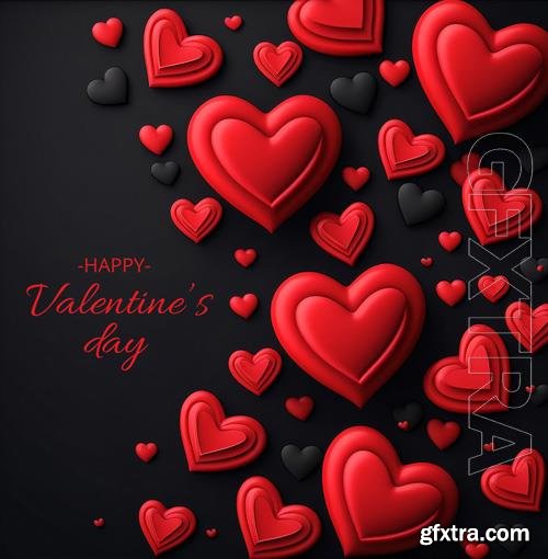 PSD red black valentine's day with heart 3d background social media template