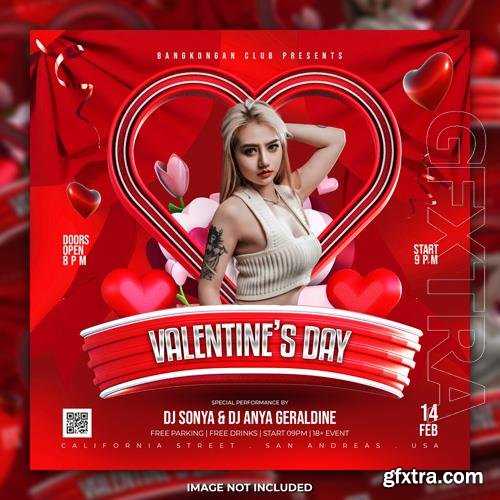 PSD valentines day party flyer social media post and web banner