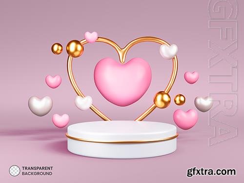 PSD valentine's day stage podium with heart product display showcase 3d render