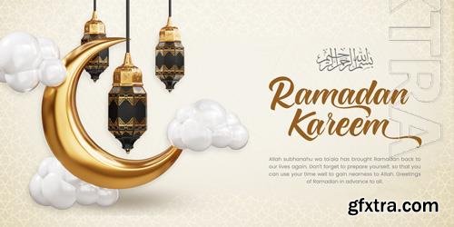 PSD ramadan kareem arabic golden banner design template