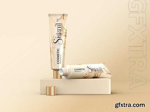 PSD glossy cosmetic cream tube branding mockup