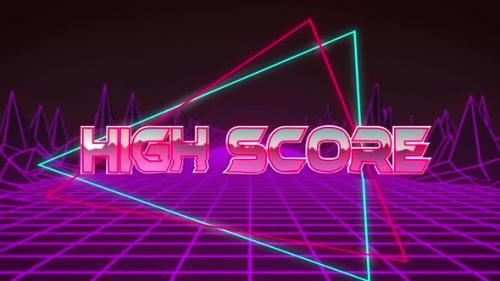 Videohive - Animation of high score text over colourful grid and digital terrain - 43354346 - 43354346