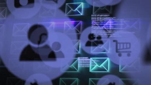 Videohive - Animation of people and email envelope icons with moving data and infomation - 43354378 - 43354378