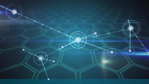 Videohive - Animation of network of connections over green hexagons - 43354389 - 43354389