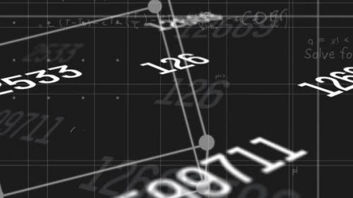 Videohive - Digital animation of geometrical shapes and changing numbers against mathematical equations on black - 43354403 - 43354403