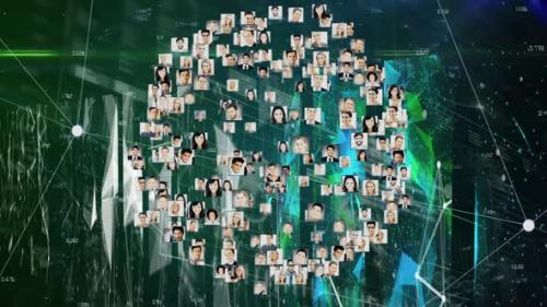 Videohive - Digital composition of globe of multiple profile icons spinning against plexus networks on green bac - 43354406 - 43354406