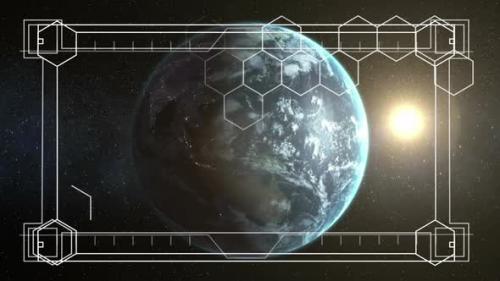 Videohive - Animation of planet earth with scope scanning and network of hexagons in universe - 43354407 - 43354407