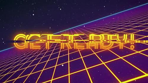 Videohive - Animation of neon flickering game over text over glowing yellow grid - 43354533 - 43354533