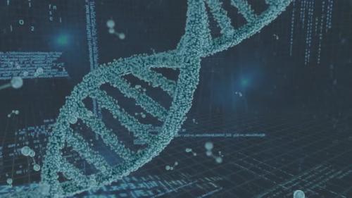 Videohive - Animation of dna strand spinning and data processing over grey background - 43356078 - 43356078