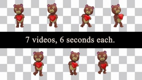 Videohive - Teddy Bear Dance With Heart Loops Pack - 43369910 - 43369910