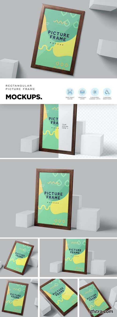 5 Rectangular Picture Frame Mockups XDDX8P3