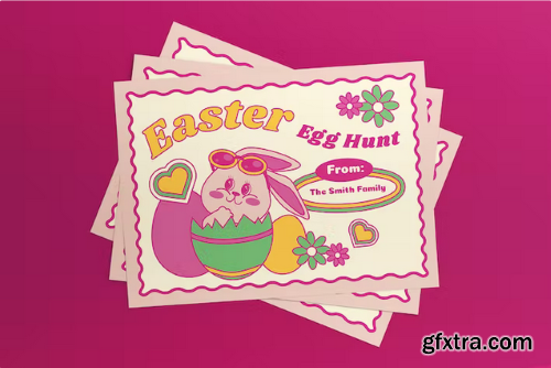 Pink Retro Easter Egg Hunt Greeting Card Postcard