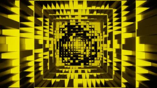 Videohive - Modern Abstract Animation Front View Background with Yellow Metallic Cubes with Digital Noise Moving - 43382451 - 43382451