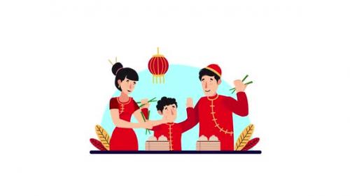 Videohive - Family Celebrates Chinese New Year in Traditional Costume - 43382591 - 43382591