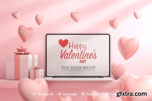 Laptop mockup mockup isolated for valentine day