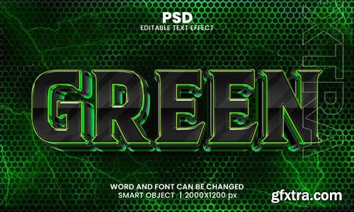 PSD green metallic 3d editable photoshop text effect style with background