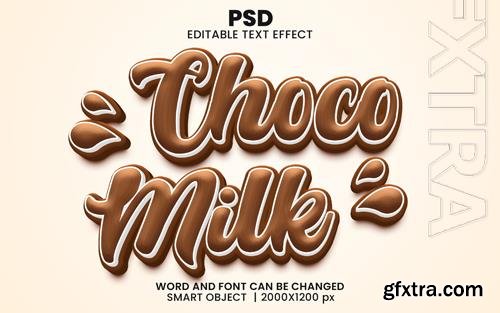 PSD choco milk 3d editable photoshop text effect style with modern background