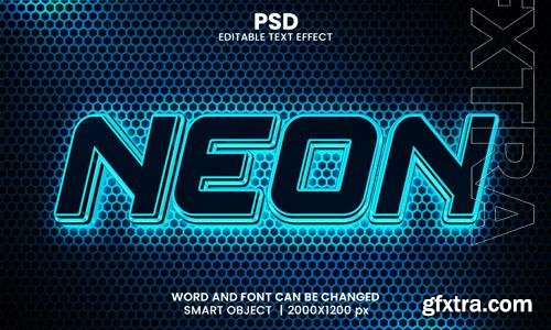 PSD neon blue color 3d editable photoshop text effect style with modern background