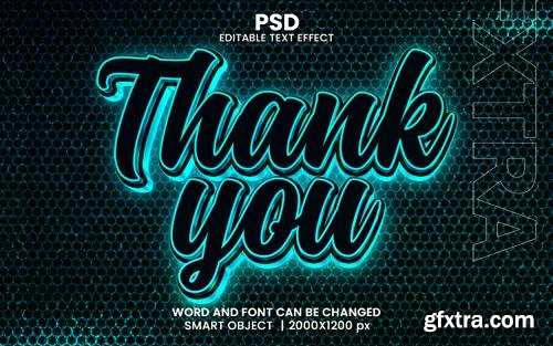 PSD thank you blue 3d editable photoshop text effect style with modern background