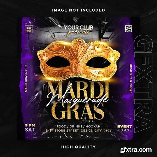 PSD mardi gras brazil festival flyer with mask carnival poster template vol 6