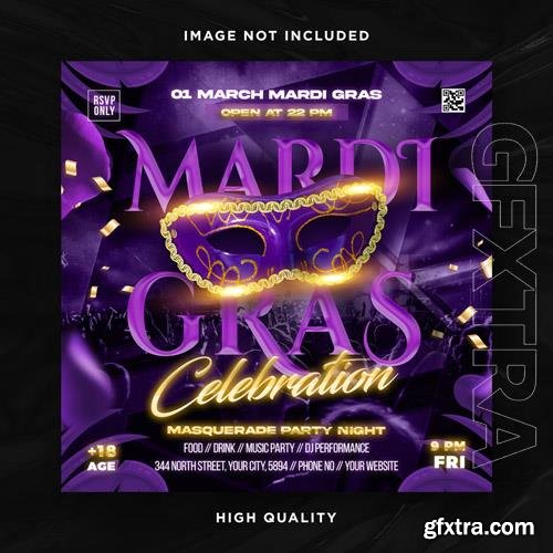 PSD mardi gras brazil festival flyer with mask carnival poster template vol 7