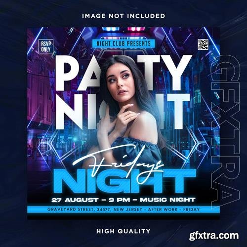 PSD night club party flyer template and social media design