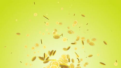 Videohive - Flying Lemon Slices on Yellow Background, Loopable - 43334432 - 43334432